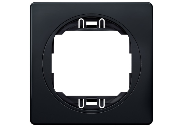 EON egyszeres fedőkeret 80×80, soft-touch fekete, fekete tartóval 1 részes 80x80