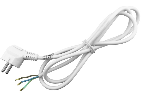 Entac Szerelhető hálózati kábel 3G1.0 1.5m Földelt Dugvillával Fehér Szerelhetőek