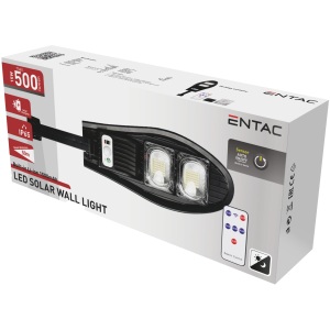 Entac LED Szolár Utcai Lámpa Távirányítóval, Mozgásérzékelővvel Autamata Dimm funkcióval, 500lm Utcai lámpa