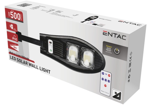 Entac LED Szolár Utcai Lámpa Távirányítóval, Mozgásérzékelővvel Autamata Dimm funkcióval, 500lm Utcai lámpa