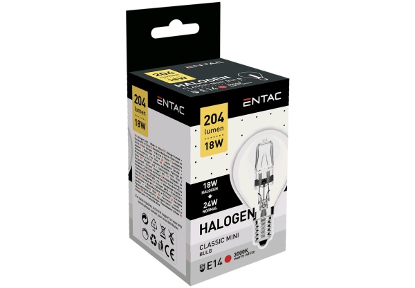 Entac Halogen Mini E14 18W 3000K Mini Gömb