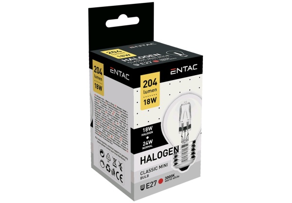 Entac Halogen Mini E27 18W 3000K Mini Gömb