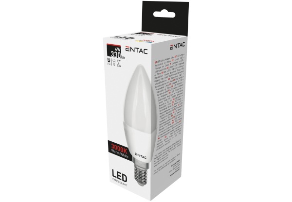 Entac LED Candle E14 4W WW 3000K Gyertya