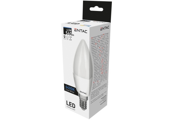 Entac LED Candle E14 6,5W CW 6400K Gyertya