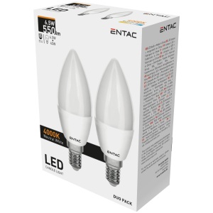 Entac LED Candle E14 6,5W NW 4000K Duo Pack Gyertya