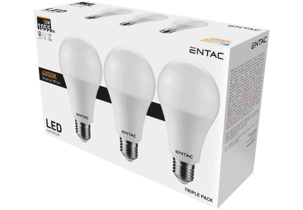 Entac LED Globe E27 12W NW 4000K 3-Pack Gömb