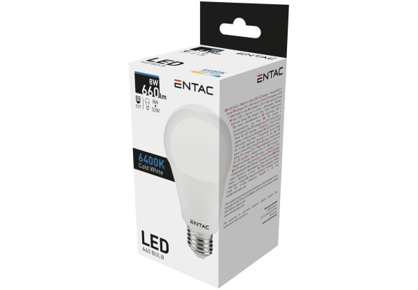 Entac LED Globe E27 8W CW 6400K Gömb