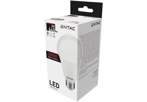 Entac LED Globe E27 8W WW 3000K Gömb