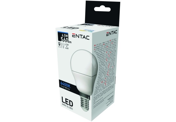 Entac LED Mini Globe E14 6,5W CW 6400K Mini Gömb