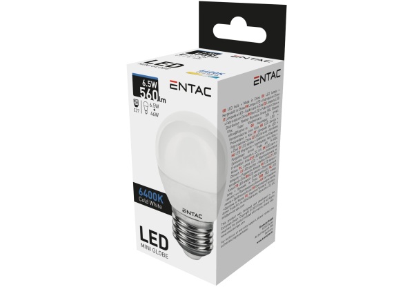 Entac LED Mini Globe E27 6,5W CW 6400K Mini Gömb